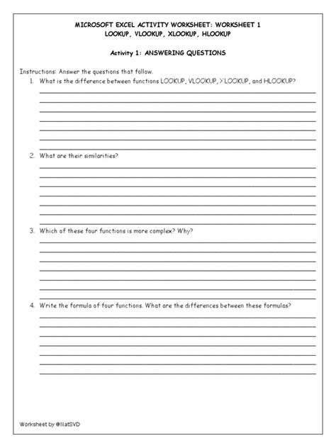 Microsoft Excel Activity Worksheet 1 Lookup Vlookup Xlookup