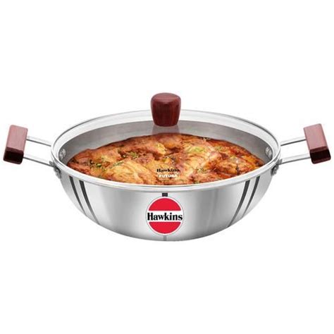 Buy Hawkins Triply Stainless Steel Deep Kadhai With Glass Lid Flat