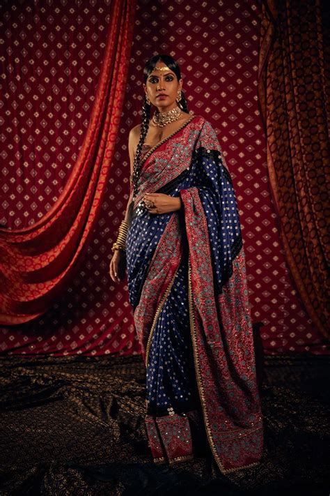 Ajrakh Bandhej Blue Saree Nitya Bajaj