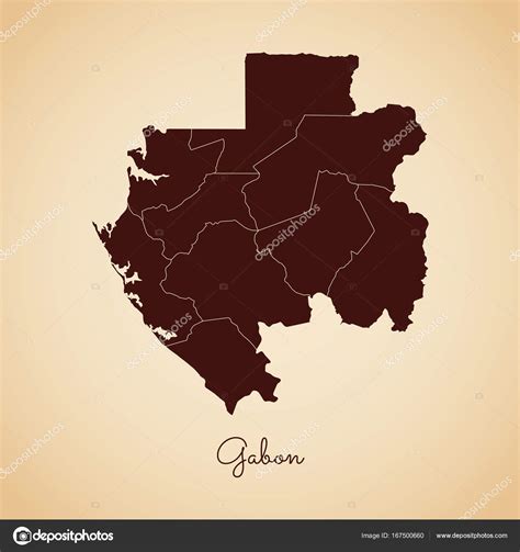 Gabon Region Map Retro Style Brown Outline On Old Paper Background