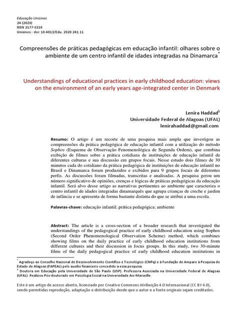 Compreensões De Práticas Pedagógicas Em Educação Infantil Olhares