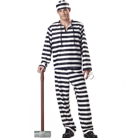 Black White Stripe Prisoner Costume Adult Halloween Costumes For Men