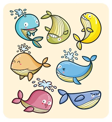 Premium Vector | Cute and colorful whale cartoon characters