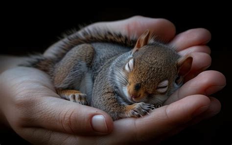 Premium Photo Newborn Squirrel Nestled In Hands