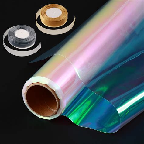 34 In X 66 Ft Iridescent Cellophane Wrap Roll Clear Rainbow Flower