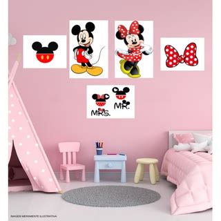 Quadro placas decorativas Minnie Mickey 5 peças para decoraçao de