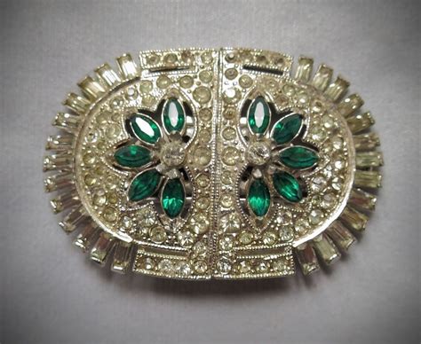 Gorgeous Vintage Coro Duette White And Green Emerald Rhinestones