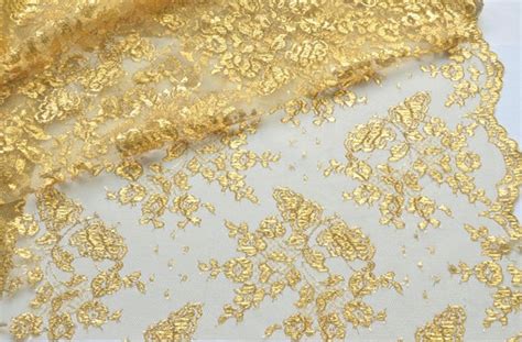 Gold Lace Fabric Embroidered Gold Metalic Lace Wedding