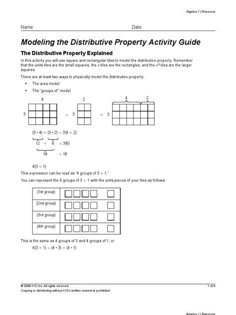 Modeling The Distributive Property Activity Guide Pdf Rectangle Algebra