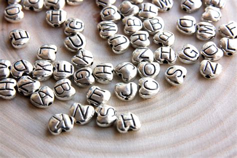 Alphabet Beads 100 Pcs Alphabet Letters Metal Alphabet Beads Heart