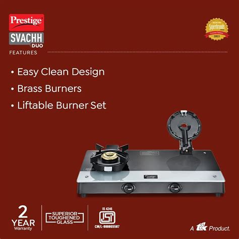 Buy Prestige Svachh Duo Toughened Glass Top 2 Burner Manual Gas Stove Liftable Burner Set