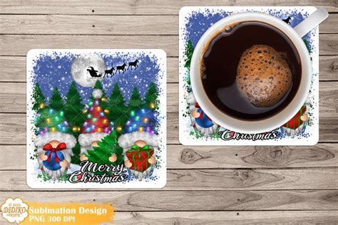 Christmas Coaster Sublimation Gnome Square