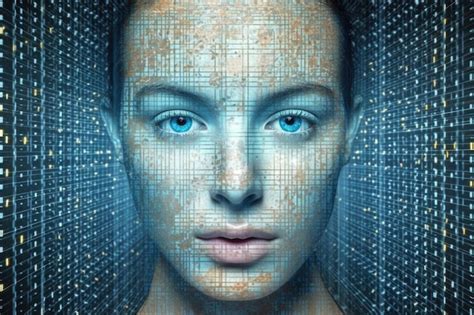 Premium Ai Image Digital Female Face Hologram On Futuristic