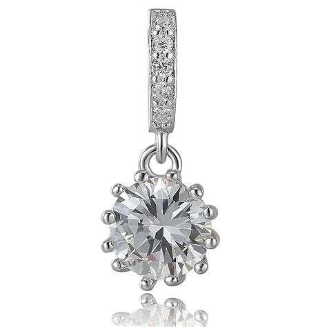 Trendy Synthetic Cz Single Big Stone Rhodium Plated Silver Women