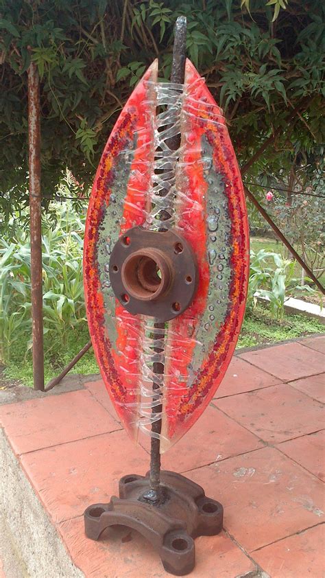 Escultura En Hierro Y Vitrofusion Recycled Art Floor Fan Glass Wall