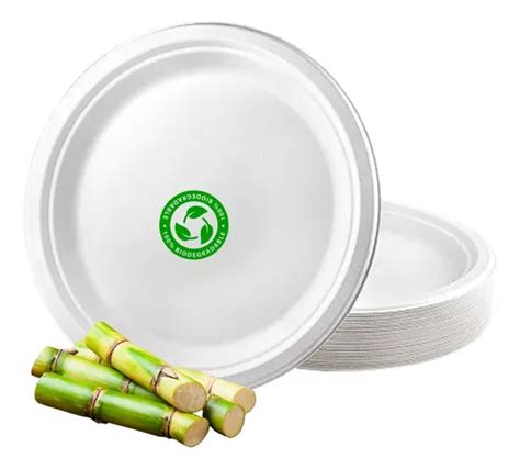 Plato Blanco Biodegradable Fiesta Desechable 18cm 50unidades Cuotas