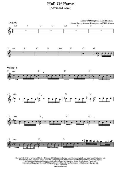 Hall Of Fame Advanced Level Tenor Saxophone The Script Saxophone Sheet Music