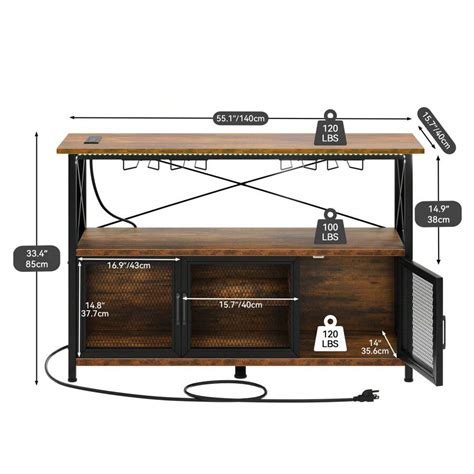 YITAHOME 55 Wine Bar Cabinet With LED Lights Power Outlets Industrial