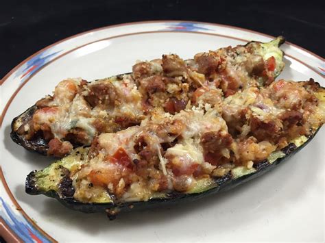 Grilled Sausage Stuffed Zucchini