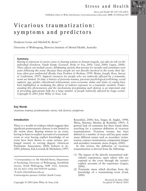 (PDF) Vicarious traumatization: Symptoms and predictors