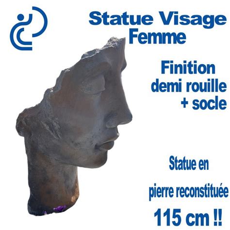 Statue Visage Femme Effet demi rouille en Pierre Reconstituée 115cm