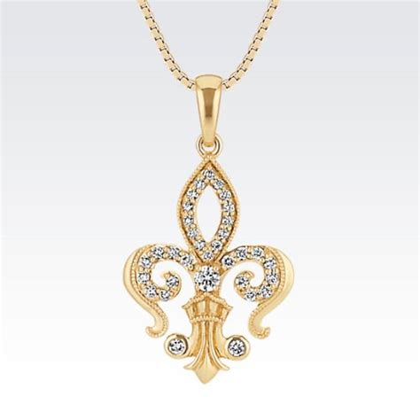 Fleur De Lis Round Diamond Pendant In 14k Yellow Gold 18 In Round