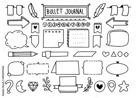 Cute bullet journal doodle drawing banner element for scrapbook design Stock Vector | Adobe Stock