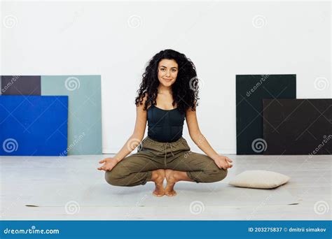 Brunette Woman Engaged In Yoga Asana Gymnastics Fitness Flexibility