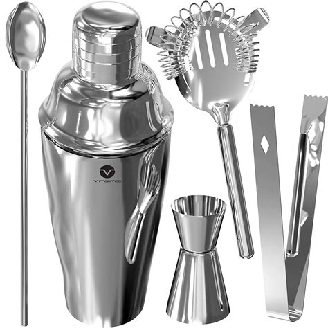 Stainless Steel Cocktail Shaker Set Strainer Jigger Shot Glass Stirring ...