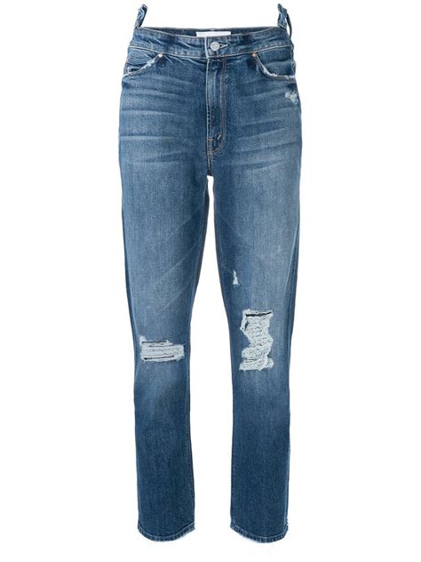 Mother Denim Distressed Cropped Jeans In Blue Lyst