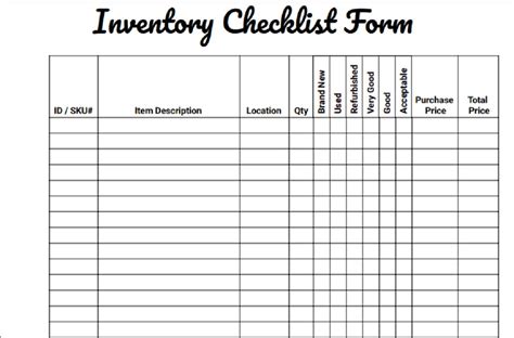 Inventory Checklist Form Home Inventory, Office Inventory, Restaurant ...