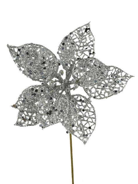 Silver Filigree Decorative Poinsettia Floral Pick 17cm Christmas Decorations Buy Online