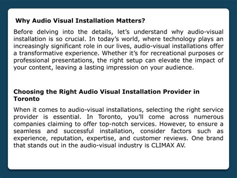 Ppt A Comprehensive Guide To Audio Visual Installation In Toronto