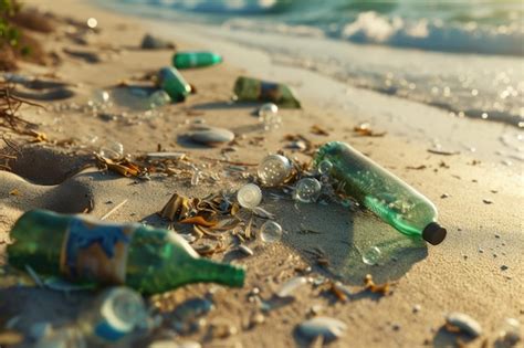 Premium Photo Bottles And Garbage Waste On The Beach