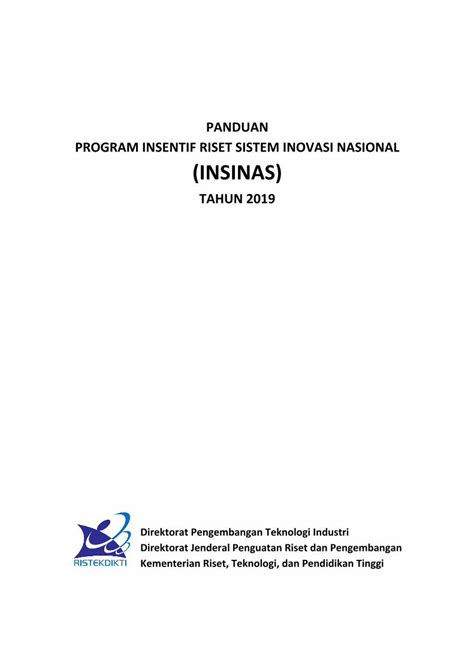 Pdf Panduan Program Insentif Riset Sistem Inovasi Secara Umum