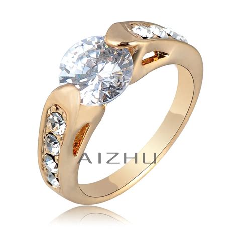 Wholesale Jewellery Graceful Czech Rhinestone Inlay Real Gold Ring