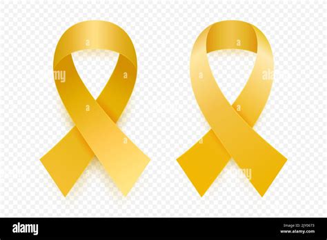 Vector 3d Realistic Yellow Ribbon Set Sarcoma Bone Cancer Awareness Symbol Closeup Cancer