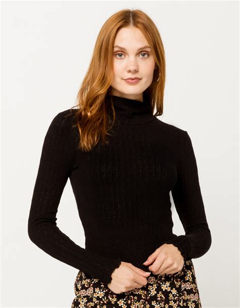 Ivy Main Solid Turtleneck Black Womens Top Black Tillys