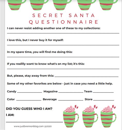 Free Printable Secret Santa Wish List Form