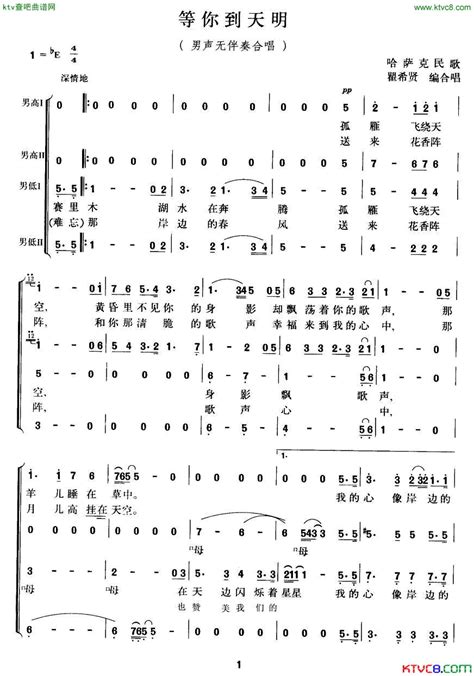 等你到天明瞿希贤编合唱版简谱 简谱网