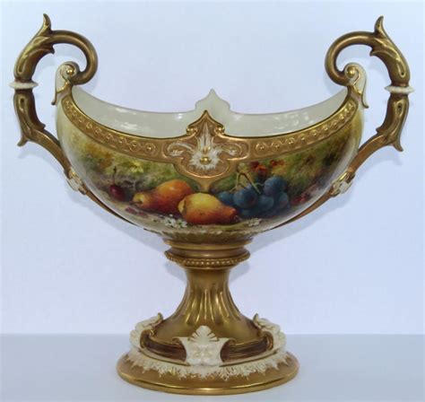 Lot Royal Worcester Vase Signed Ricketts Boat Shaped With Fruit Design