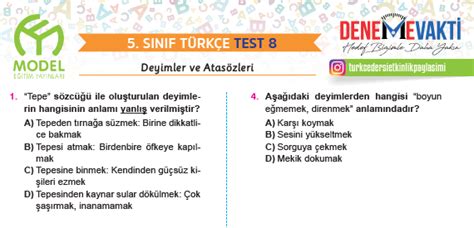 S N F Deyimler Ve Atas Zleri Testi Turkceci Net