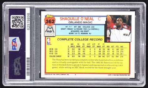 Shaquille O Neal Topps Rc Psa Pristine Auction