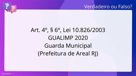 QScon Direito Art 4º 6º Lei 10 826 2003 GUALIMP 2020 Guarda