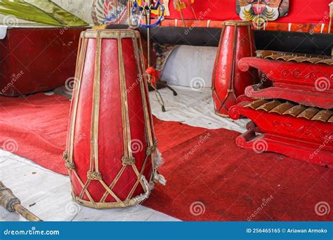 A Traditional Drum Musical Instrument Named Kendang Gendang With Red