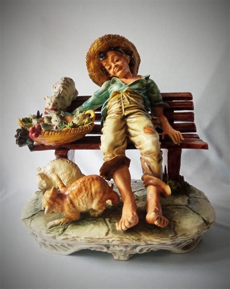 Vintage Capodimonte Mollica Fishmonger Resting On Bench Figurine Antik