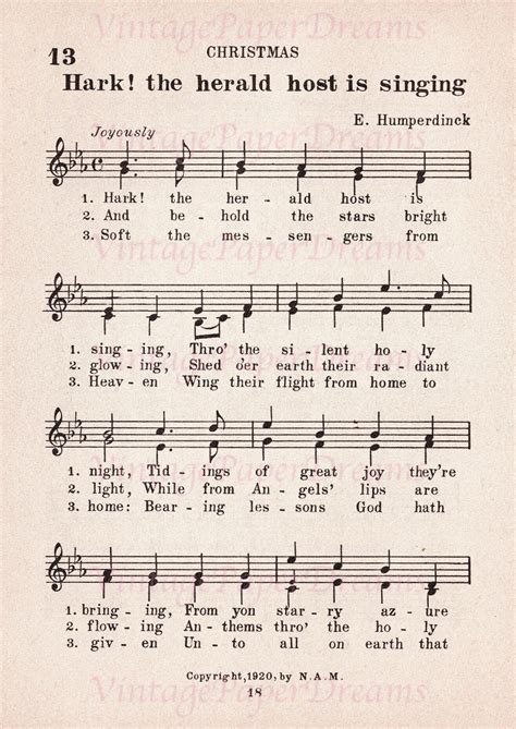 Vintage Printable Christmas Carol Sheet Music PDF Traditional Advent ...