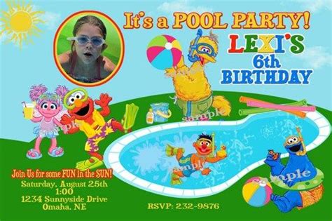 Download Free Printable Sesame Street Birthday Invitations Pool Party