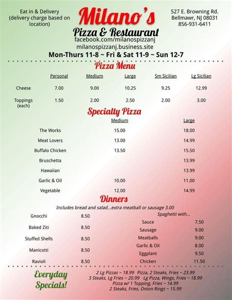 Menu At Milano Pizza Pizzeria Bellmawr