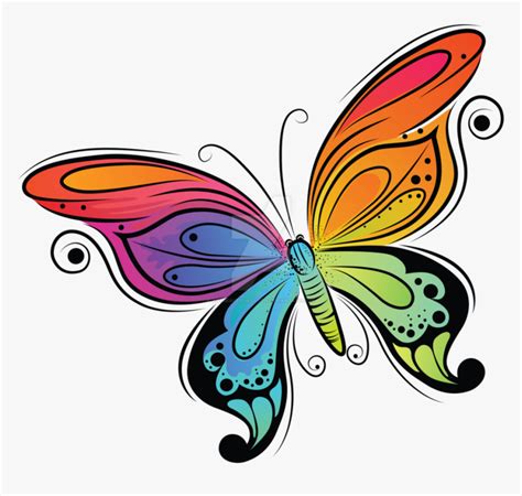 Rainbow Butterfly Clipart Cute - Easy Colourful Butterfly Drawings, HD Png Download - kindpng